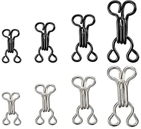 24 Pairs Bra Sewing Hooks and Eyes Closure Sets 4 Sizes Metal Fastenings replacement Clasps Fasteners for straps clothes skirts coats trousers clothing repair(1 Size 10mm Black)