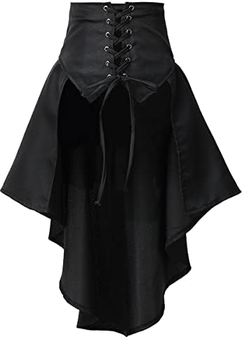 COSDREAMER Steampunk Damen Röcke Taillengürtel für Frauen Rüschen Piraten Korsett Kostüme, Black, 46