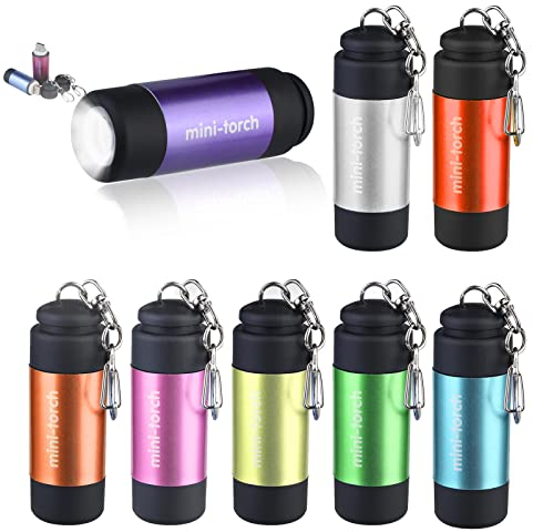 Delamiya 8 Stück Mini Taschenlampe Kinder, Mini Led Taschenlampe, USB Wiederaufladbare Silikonbeschichtung IPX8 Wasserdicht Taschenlampen mit Schlüsselbund, Camping Handlampe Taschenlampe für Camping