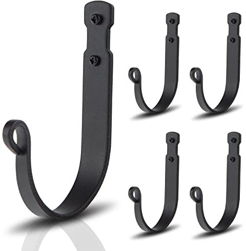 AKBFOX Lot de 5 crochets muraux en fer forgé noir très résistants pour la maison, le garage, la salle de bain, la cuisine, le bureau, les manteaux, les clés, les serviettes, les outils, les sacs, les