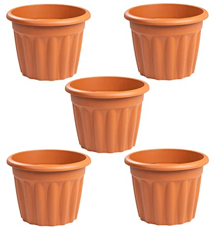 JMS we create smile (Set of 5) 40cm Large Terracotta Plastic Round Planters Indoor/Outdoor Plant Pot Lightweight & Weather Resistant Garden Planters Plant Herb Flower Pot Nursery Pot For Home