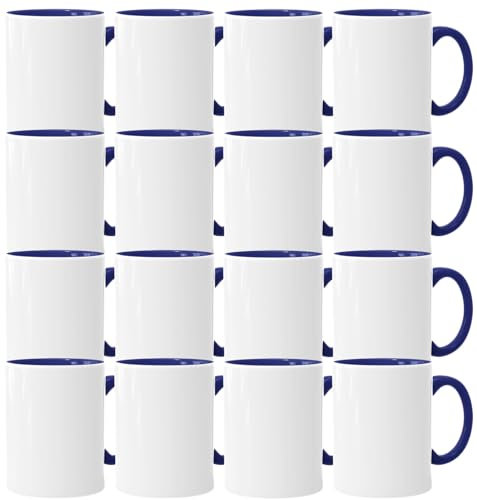 Acen Merchandise Lot de 252 tasses à sublimation sans impression en céramique de qualité supérieure - Gobelets à sublimation avec encre (252 pièces, intérieur et anse bleu foncé)