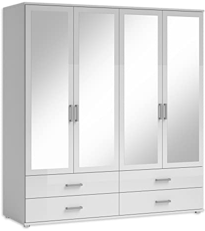 IVAR Kleiderschrank mit Spiegeln und Schubladen - Vielseitiger Drehtürenschrank 4-türig in Weiß - 180 x 190 x 51 cm (B/H/T)