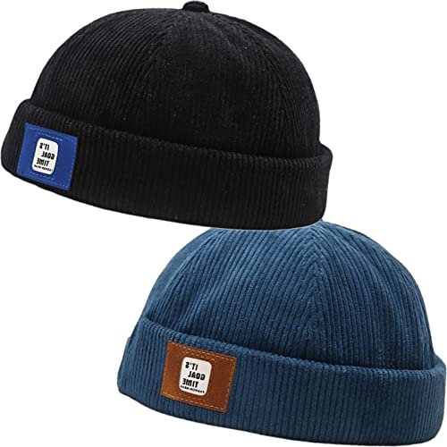 Faringoto Cordhut Docker Cap Brimless Hats for Men, schwarz/blau, Einheitsgröße