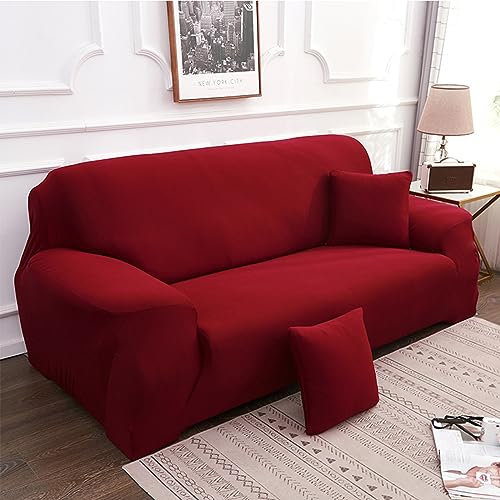 Hearda Sofabezug Stretch 1 2 3 4 Sitzer, Einfachheit Elastische Antirutsch Couchbezug Waschbar Universal Weich Sofaüberwurf, Passend für Ecksofa L Form Sofa (1-Seater,Dunkelrot)