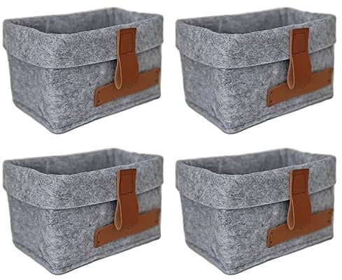 FRIHET® Praktischer Filz Organizer|Kleine faltbare Box für Make-up Schreibtisch Schubladen| vielseitige Aufbewahrung in elegantem Design |Krimskrams Aufbewahrungsbox (17 x 10 x 10 cm, Grau, 4)