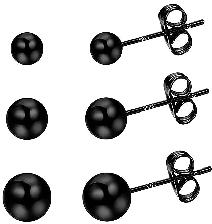 Hmzidz 3 Paare Sterling Silber 925 Ohrstecker Set für Damen Herren,Piercing Ohrringe mit Silber/Gold/Schwarz Kugel,Kleine Kugeln Ohrschmuck für Mädchen (Schwarz)