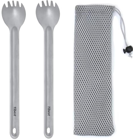 Tibest Titanium Spork Long Handle, 8.7 Camping Spork, Backpacking Spoon, Ultra Lightweight Camping Utensil for Backpacking Camping, Hiking, Travel