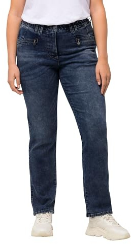 Ulla Popken Femme Grandes Tailles Jean Mony Stretch, Jambe Carotte et Poches zippées Bleu Jean 58 827092902-56