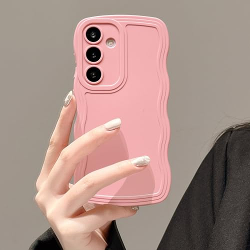 UEEBAI Coque pour Samsung Galaxy S24 Plus 5G, Housse de Protection Wave Frame Etui en Ultra Léger et Mince Antichoc Souple TPU Bumper Cover pour Filles Femme Full Caméra Protection, Rose