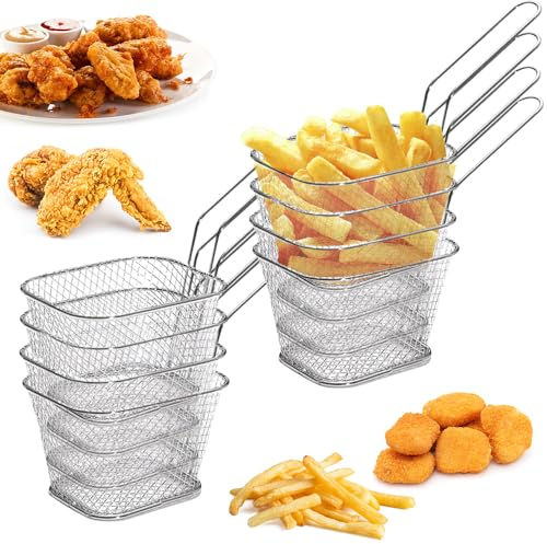 GIRAFEDA 8PCS Panier à Frites en Acier Inoxydable Panier à Frites Individuel Mini Paniers à Frites Panier pour Friteuse Rectangulaire Paniers à Frites Chips Crépine pour Frites, Crevettes