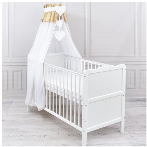 Generisch Baby Delux Babybett Himmel Betthimmel Chiffon Baldachin für Babybett Kinderbett Wiege Stubenwagen Himmelstange Applikationen Herz Deko (Beige, ohne Himmelstange)