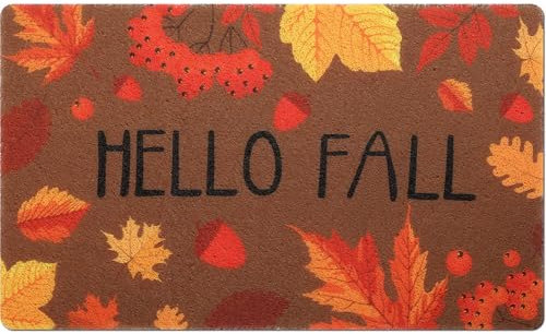 Mindsoft Hello Fall Welcome Doormat Maple Leaves Fall Mat Rug Thanksgiving Front Door Mat Autumn Front Door Rug for Home Indoor Holiday Decoration 18 x 30 Inch (Marrone)