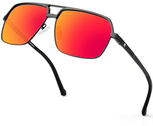 Bircenpro Polarisierte Sonnenbrille for Herren klassische - 100% UV Schutz Retro Schwarz Sonnenbrillen Polarisiert for Männer zum Fahren und Angeln (F-Black Frame Orange Lens)
