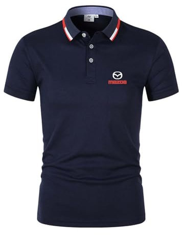 WDGYZZXJ Herren-Poloshirts Sportbekleidung Für Mazda Stretch-Workout-T-Shirt Einfarbig Weiches Kurzarm-T-Shirt Kragenknöpfe T-Shirt Oberteil Kleidung Grafiknähte- Dark Blue||XXL