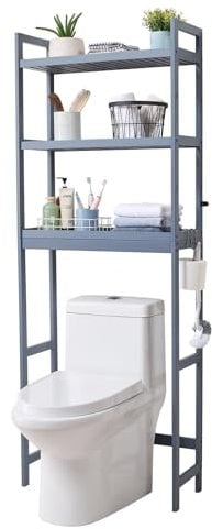 VEVOR Étagère WC, Meuble de Rangement au-Dessus des Toilettes Réglable 3 Niveaux, Étagère de Salle de Bain avec 3 Crochets, Organisateur pour la Lessive, Convient à la Plupart des Toilettes Buanderie