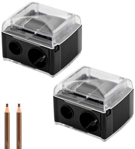 2 Taille Crayon Maquillage,Accessoires de et Outils,à Double Trou,Pour Eye-Liner,Lèvres Yeux,Sourcils,Trous Manuel avec Spatule Nettoyage,Reservoir,Convient aux Crayons Standard Jumbo,Pratique Voyage