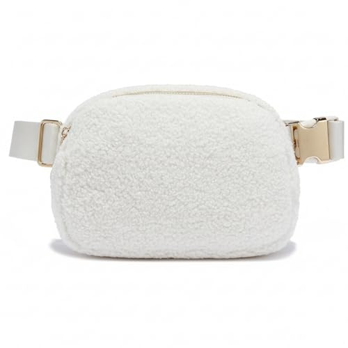FORZAROCKET Gürteltasche für Damen mit verlängertem 177,8 cm langem Gurt, Übergröße, Crossbody-Bauchtasche mit goldfarbenen Beschlägen, Cremeweißes Sherpa, Extra Plus Size, Überall Gürteltasche