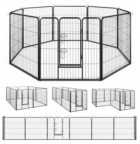 COSTWAY Parc pour Chien Intérieur Extérieur, 8 Panneaux, Enclos Chien Portable Pliable avec Porte, 8 Piquets de Sol, Rotation à 360°, Barrière de Sécurité en Métal pour Chiot, Lapin, Cha (79 × 80 cm)