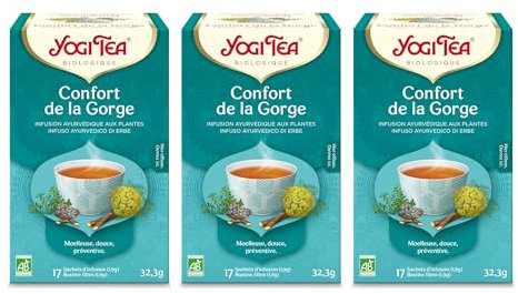 Yogi Tea - Halswärmer, Ayurvedischer Bio Gewürz- und Kräutertee, von Natur aus koffeinfrei, Mischung aus Süßholz, Fenchel und Thymian, Yogi Tee 3er Pack, 3x17 Beutel (51 Teebeutel insgesamt)