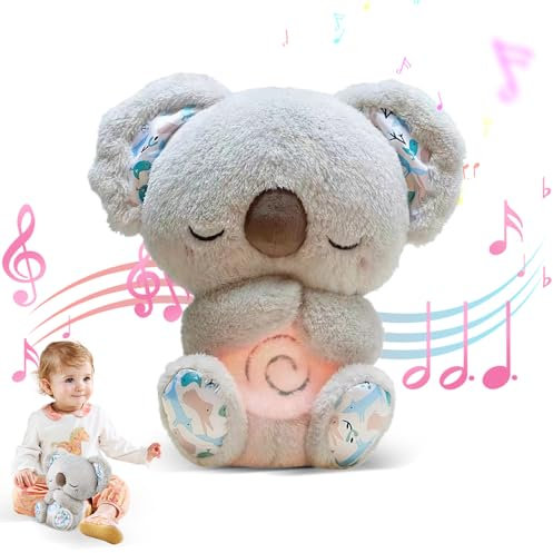 KUWUNG Schlummer Otter mit Herzschlag,Schlummer Koala Kuscheltier,Breathing Otter mit Musik, Lichtern und Atembewegung,Koala Bär zum Linderung Angstzuständen,Schlafotter zum Beruhigen Schlafs (Grau)