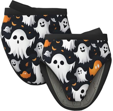 Simpatici guanti da forno in silicone con fantasma bianco, resistenti al calore, per barbecue, cucina