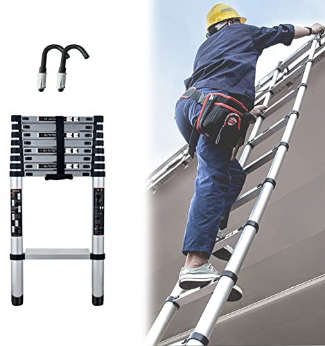 Telescopic ladder 10ft/15ft/19ft/20ft Telescopic Ladder with Detachable Hooks, Home/Office/Industrial/Emergency Use Telescoping Ladder, Extendable Ladders (Size : 1.9m/6.2ft)