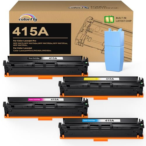 colorfly 415A Toner Kompatibel mit HP 415A 415X Toner (mit Chip) für HP 415A Toner für MFP M479fdw Toner HP Color Laserjet Pro MFP M479fnw Toner M479fdw M479dw M479fnw M479fdn M454dw M454dn, 4er Pack
