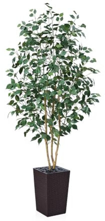 VeriNatural Artificial Ficus Tree 180 cm - Lifelike Fake Plant with Real Wooden Trunk, Green Silk Leaves - UV Resistant Faux Tree with Brown Taper Planter for Home Indoor and Outdoor Decoration, VN129