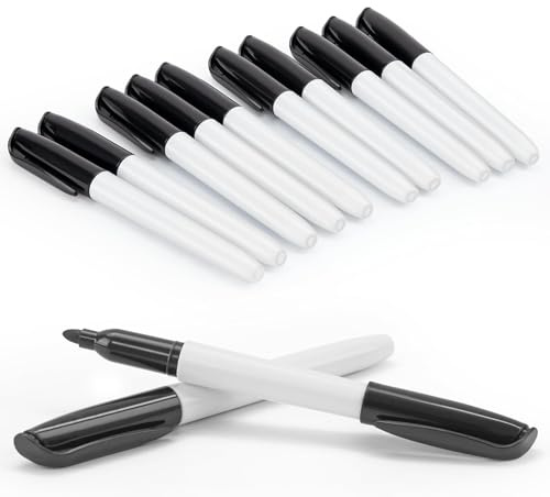 JEFURE Schwarze Whiteboard Marker 12 Stück, Whiteboard Stifte mit Feiner Spitze, Folienstift Abwischbar für Whiteboards, Notizbücher und Glas