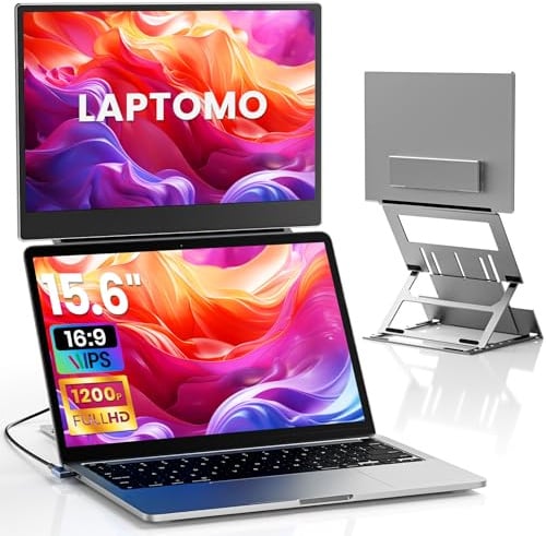 Portable Monitor for Laptop, 15.6 Laptop Bildschirm Erweiterung, 1200P FHD Tragbarer Monitor for Laptop, EIN USB-C-Kabelanschluss, Plug & Play for Windows, Mac, Chrome, Android, PS5