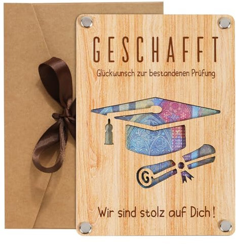 BOFUNX Du hast es geschafft Geschenk Abschluss Geschenk aus Holz Bestandene Prüfung zum Bachelor Abitur Master Studium Prüfung mit Umschlag