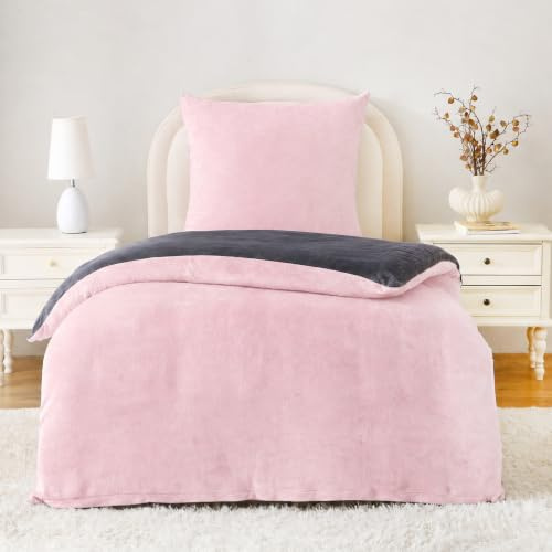 Viviland Winter Flanell Bettwäsche 135x200cm Bettdeckenbezug-Set Für Winter 1 Kissenbezüge 80x80cm- Rosa Fleece Dicke Winterbettwäsche - Warme Kuschelige Bettdeckenbezug mit Reißverschluss