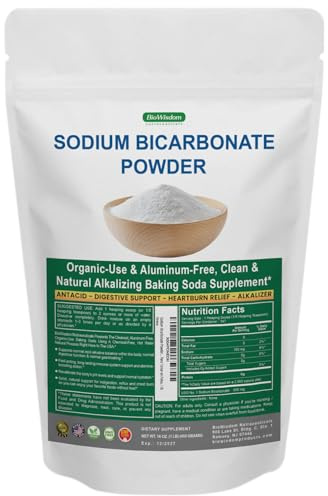 Sodium Bicarbonate Powder for Organic Use, Grade 1 Aluminum Free Baking Soda, Natural No Chemicals, Pure Powder for Cooking, Bicarbonato De Sodio para Tomar en Polvo, 1 lb