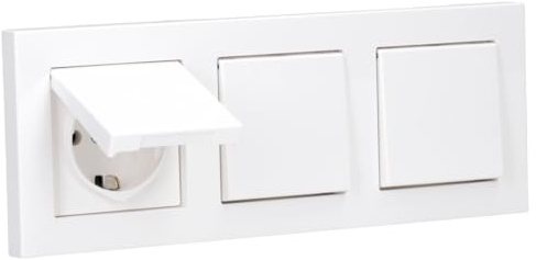 JUNG Serie A IP44 Klappdeckelset Alpinweiß 3-fach | mit 3x A1520KLWW SCHUKO Steckdose m. Klappdeckel, 3x 551WU Dichtungsflansch, A5583BFWW Rahmen 3-fach