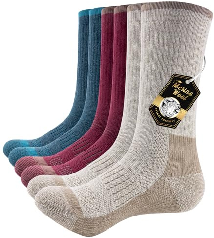 PULIOU Merino Wandersocken Herren Damen, Outdoor Trekkingsocken Merinowolle Sportsocken Atmungsaktiv & Anti-Blasen Gepolstert Laufsocken Arbeitssocken, 3 Paar