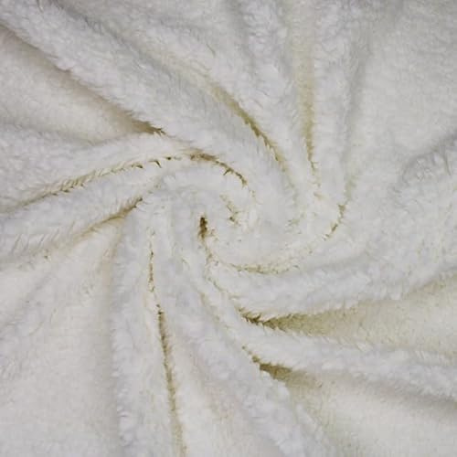 Elfenbeinfarbener Sherpa-Fleece-Stoff – weiche, kuschelige Textur – ideal für Decken und Bettwäsche – Meterware
