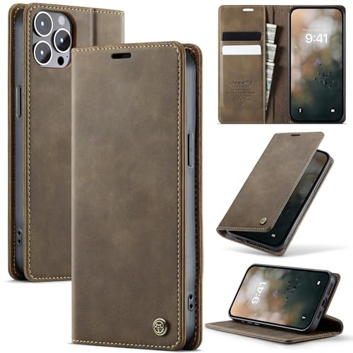 Cracedily Wallet Case for iPhone 12 Pro Max Leather Wallet Flip Cover with Card Holder, Kickstand, Magnetic Closure, RFID Blocking TPU Shockproof Phone Case Compatible with 12 Pro Max, Coffee