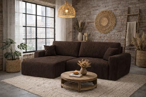 Kaiser Möbel Ariel XL Ecksofa mit Schlaffunktion und Bettkasten, DL-System, Liegefläche 230x140 cm, HR-Schaum, modern (Poso, Braun, Links)
