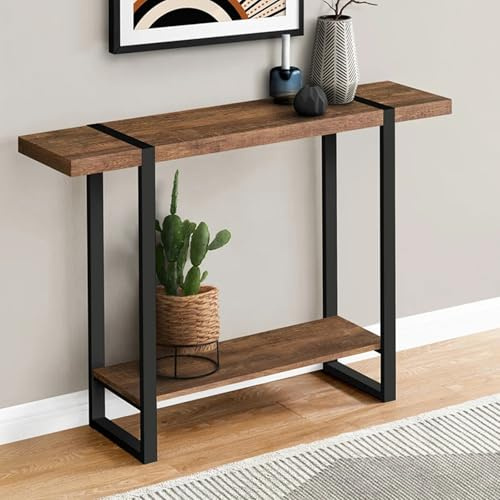 Console d'entrée – Table de canapé en bois avec pieds en fer forgé, style rustique pour couloir et salon