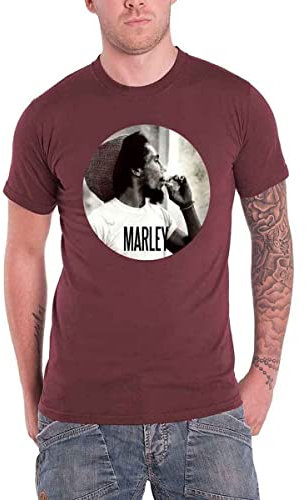 Bob Marley Herren, T-Shirt, Smokin Circle, GR. Medium (Herstellergröße: Medium), Rot (dark Red)