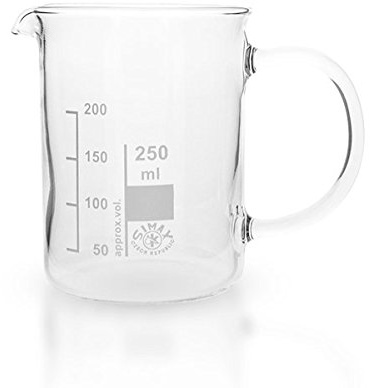GT Goods Trade GmbH 1 x 250ml Becherglas aus hitzefestem Borosilikatglas, mit Henkel, graduiert, mit Ausguss, normale Form