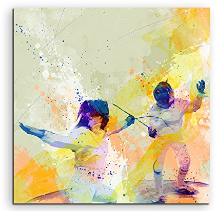 Paul Sinus Art Fechten III 60x60cm Wandbild SPORTBILD Aquarell Art tolle Farben