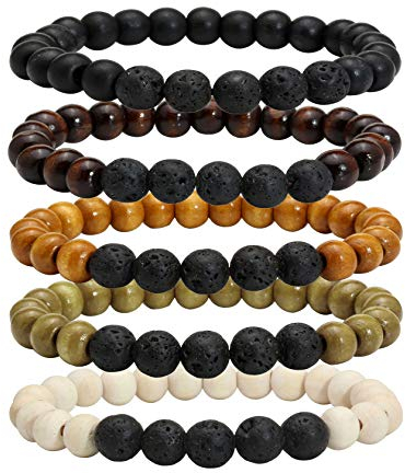 MILAKOO 5 Stücke Lava Rock Stein Ätherisches Öl Diffusor Armband Männer Frauen Holzperlen Armband