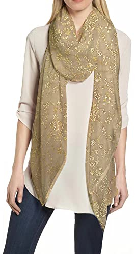 Lina & Lily Damen Schal Hijab Glitzer Blumenmuster (Beige)