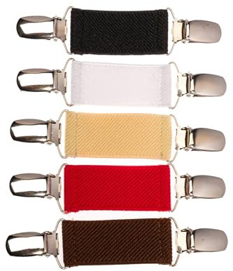 Olata Pinces Élastiques pour Vêtements Femmes - Paquet de 5. Noir/Blanc/Crème Clair/Rouge/Brun (Clips D'Argent)