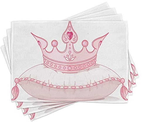 ABAKUHAUS Königin Platzmatten, Karikatur-Art-Nette rosa Prinzessin Crown auf Kissen Fairy Tail Fantasy Girlish Mode, Tiscjdeco aus Farbfesten Stoff für das Esszimmer und Küch, Hellrosa
