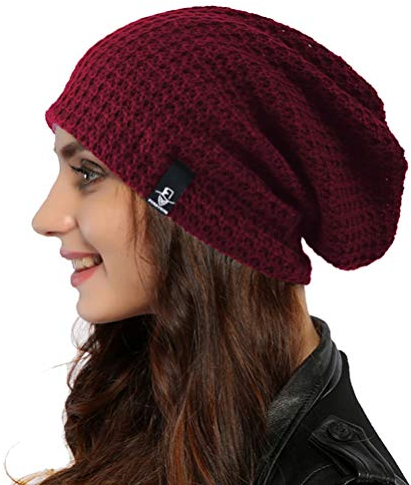 Ruphedy Damen Beanie Mütze Winter Long Oversized Slouchy Beany Strickmütze B08 (Weinrot)