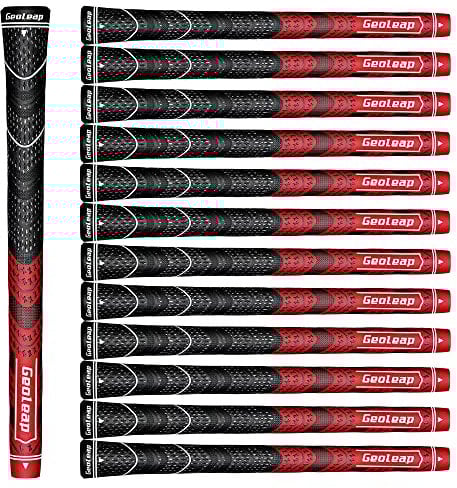 Geoleap ACE-C Golf Grips Set of 13- Cord Rubber, Hybrid Golf Club Grips, Standard/Mdisize, 10 Colors Optional. (Standard, Red)