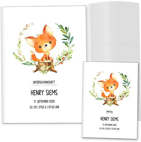 OLGS U-Heft und Impfpasshülle Set | Fuchs Waldliebe Untersuchungsheft- 3-teilig & Impfpass Hülle personalisiertes Geschenk, Babygeschenke zur Geburt - Uhefthülle, Impfpasshülle personalisiert